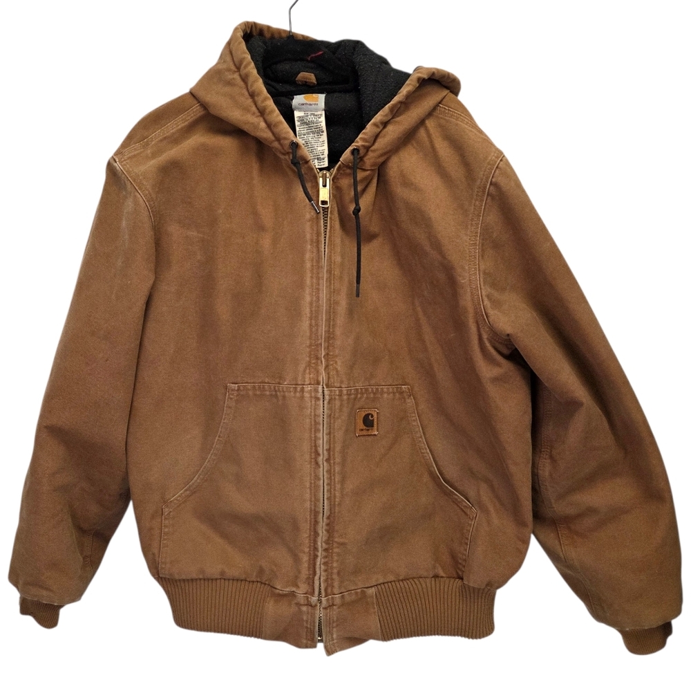 Vintage Carhartt J130 Brown Hooded Duck Brown Canvas Hooded Jacket Size Large - Picture 1 of 9